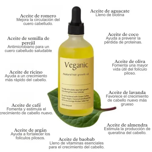 Aceite Natural Veganic Para El Crecimiento Del Cabello.