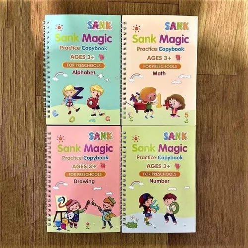 Mejora las habilidades de lectura y escritura de tu hijo con el Set de 4 Cuadernos de Caligrafía Reutilizables 🔤📚✏️