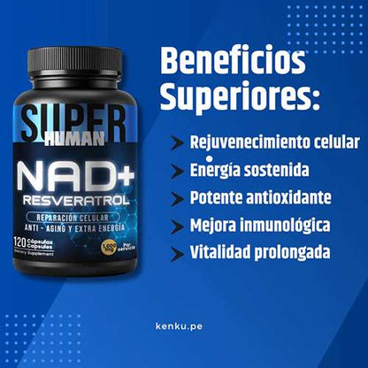 NAD + Resveratrol | Cápsulas de Reparación Celular, Antienvejecimiento y Energía Extra