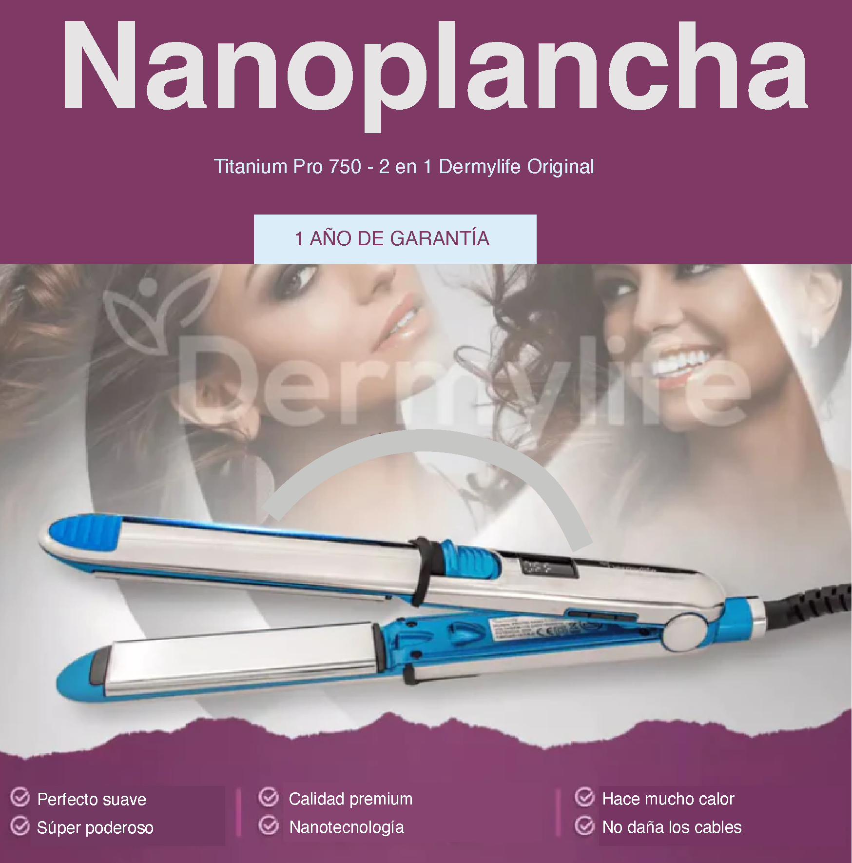 Plancha Nano titanio Pro750 - Profesional - 2 en 1 - Original