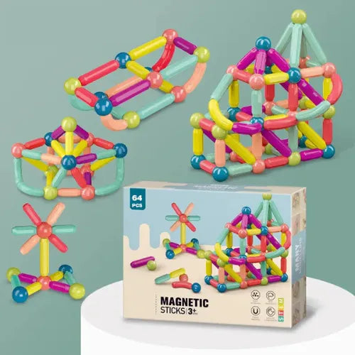 Palos Magnéticos Juego de Construcción para Niños (64 Piezas)