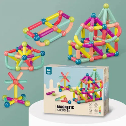 Palos Magnéticos Juego de Construcción para Niños (64 Piezas)