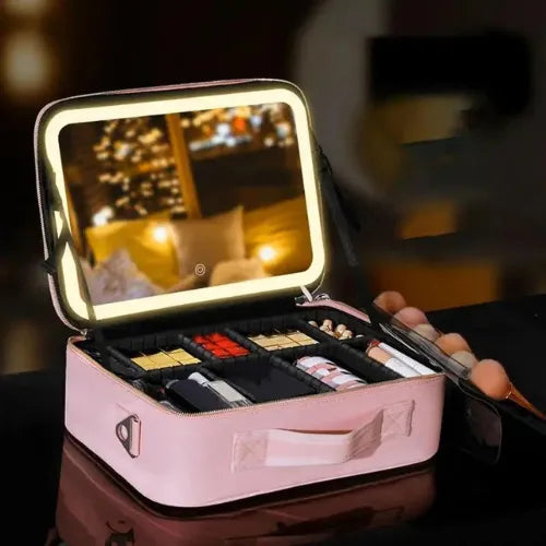Cofre de maquillaje con espejo LED