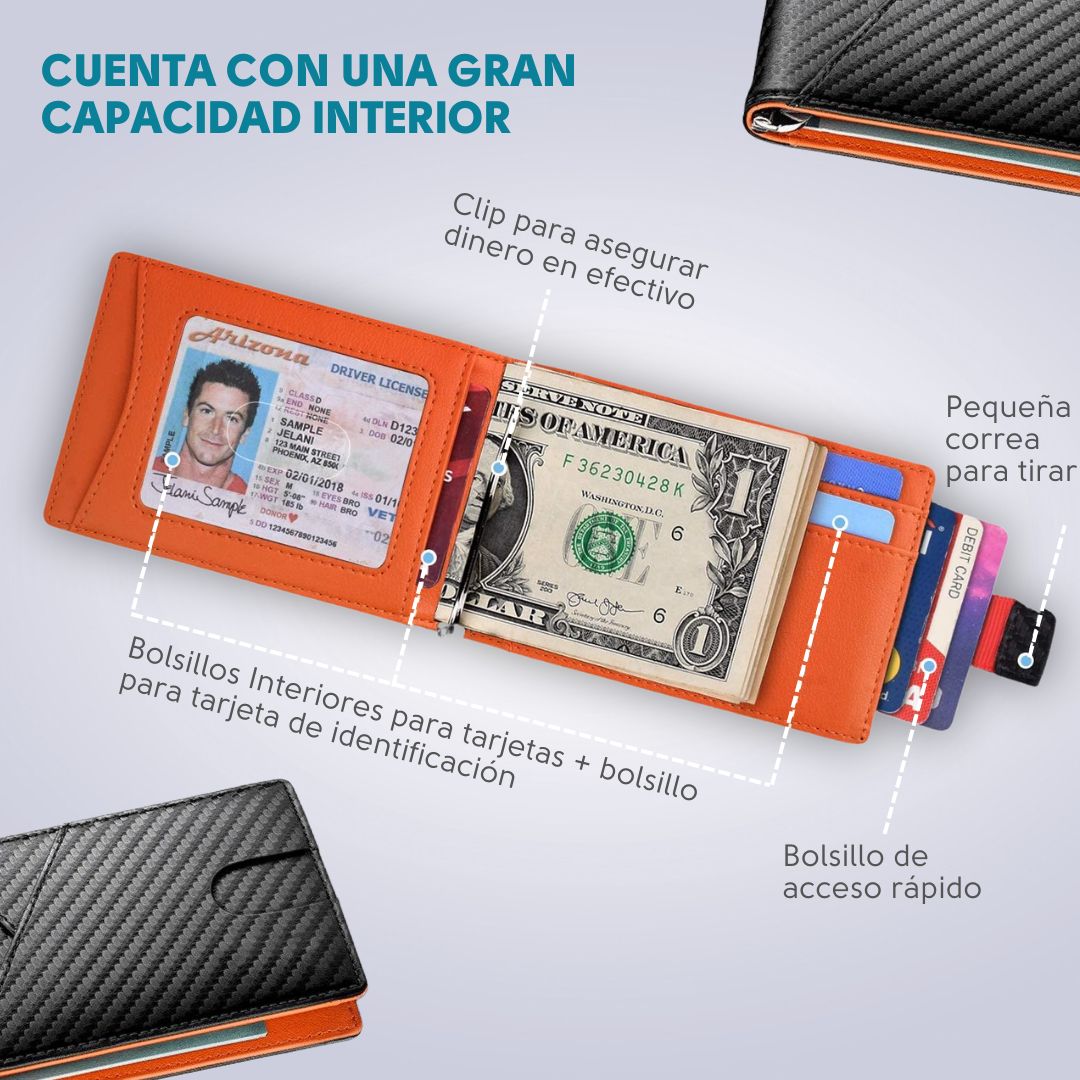 Billetera Slim con Bloqueo RFID mod. Fibra de Carbono